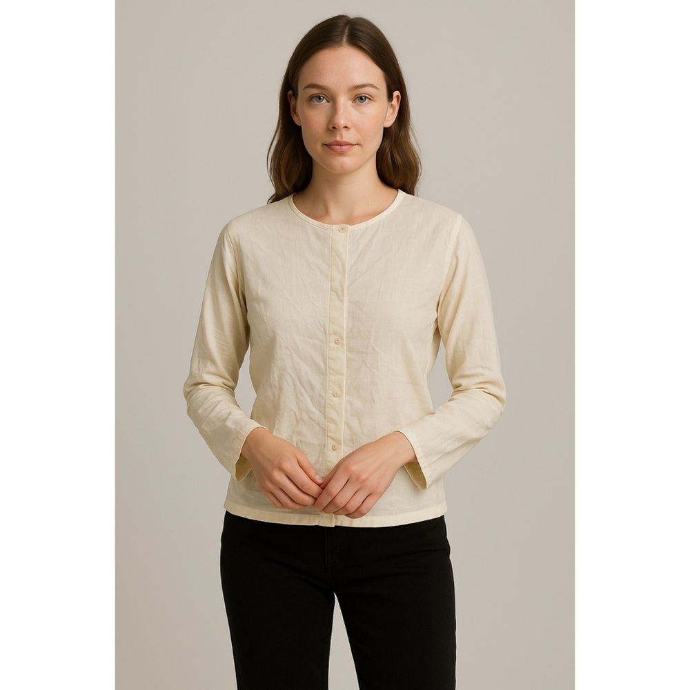 Ann Taylor x Vintage Late 80s 100% Undyed Linen Button Down Lagen Shirt